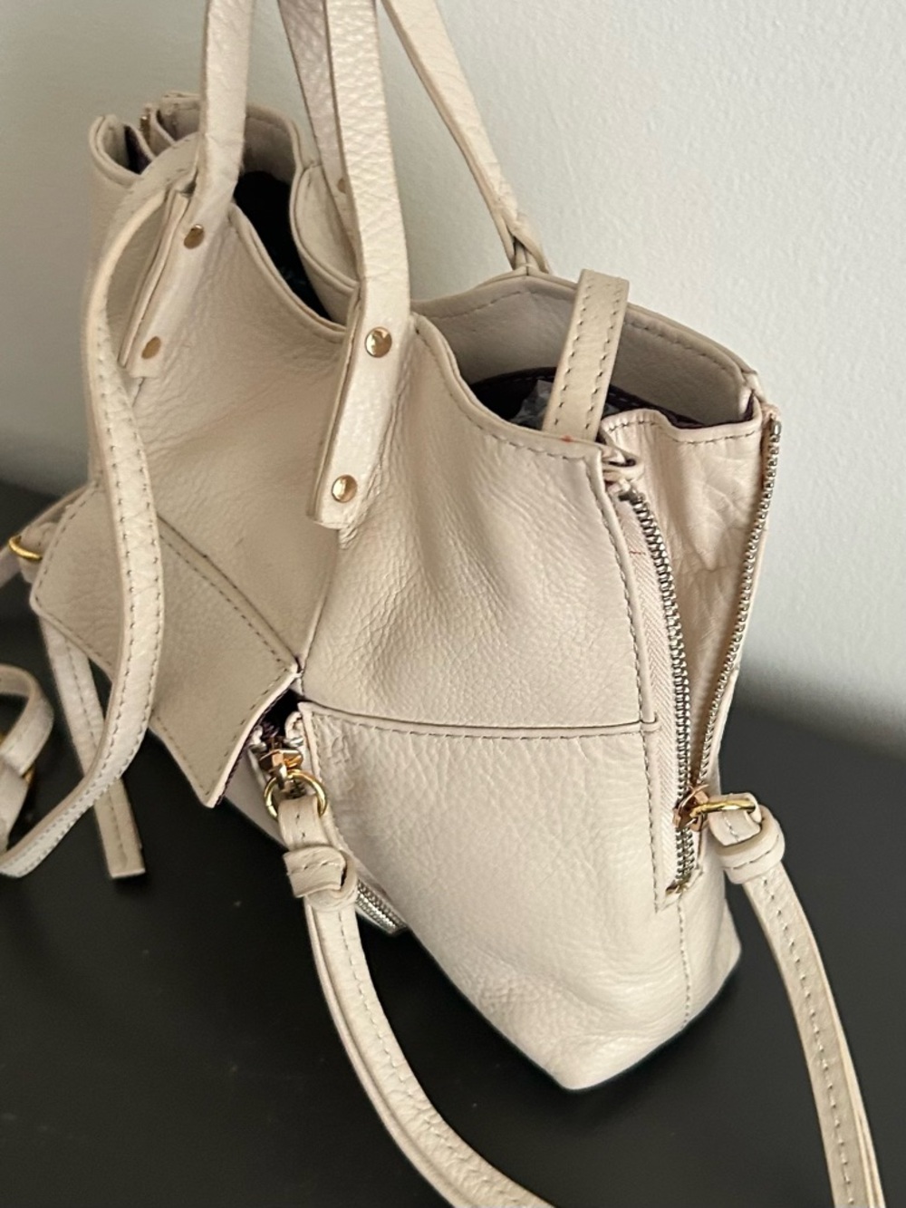 Kooba Cream Pebbled Leather shoulder bag Crossbody Bag boho satchel Purse - Picture 6 of 12